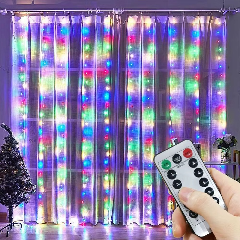 Perdea de Lumină LED 3x3m – 300 LED-uri, 8 Moduri de Iluminare - MULTICOLOR