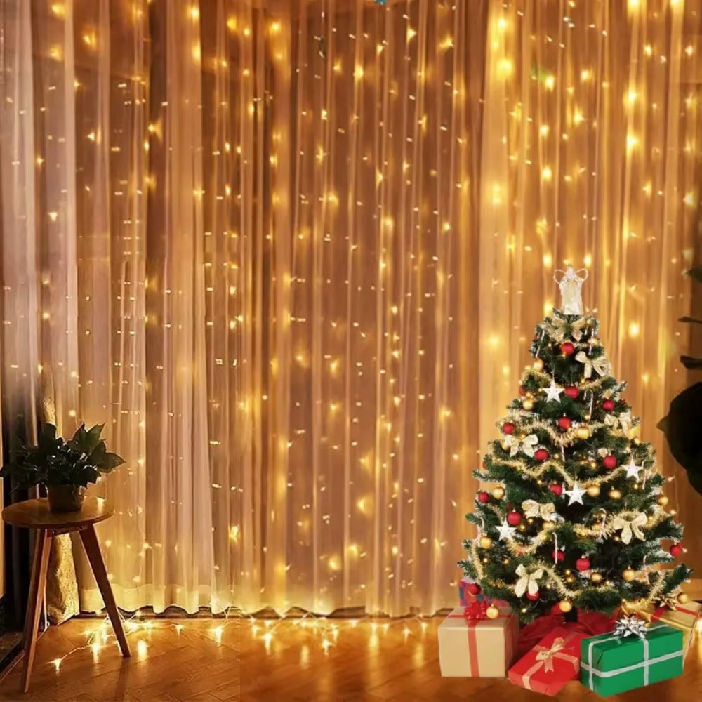 Set 2 x Perdea de Lumină LED 3x3m – 300 LED-uri, 8 Moduri de Iluminare - ALB CALD