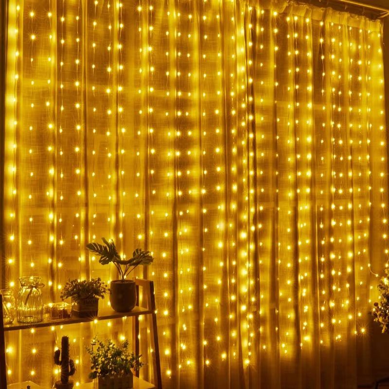 „Perdea de Lumină LED 3x3m – 300 LED-uri, 8 Moduri de Iluminare - diverse culori