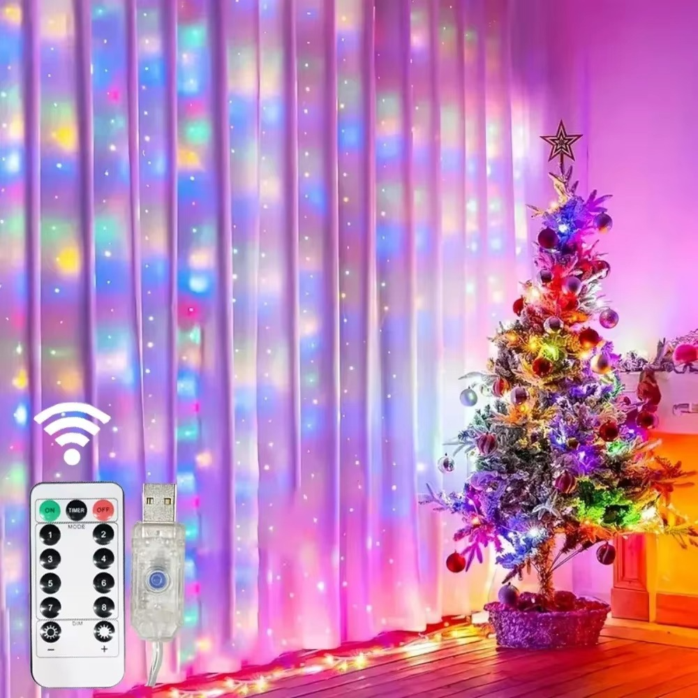 „Perdea de Lumină LED 3x3m – 300 LED-uri, 8 Moduri de Iluminare - diverse culori