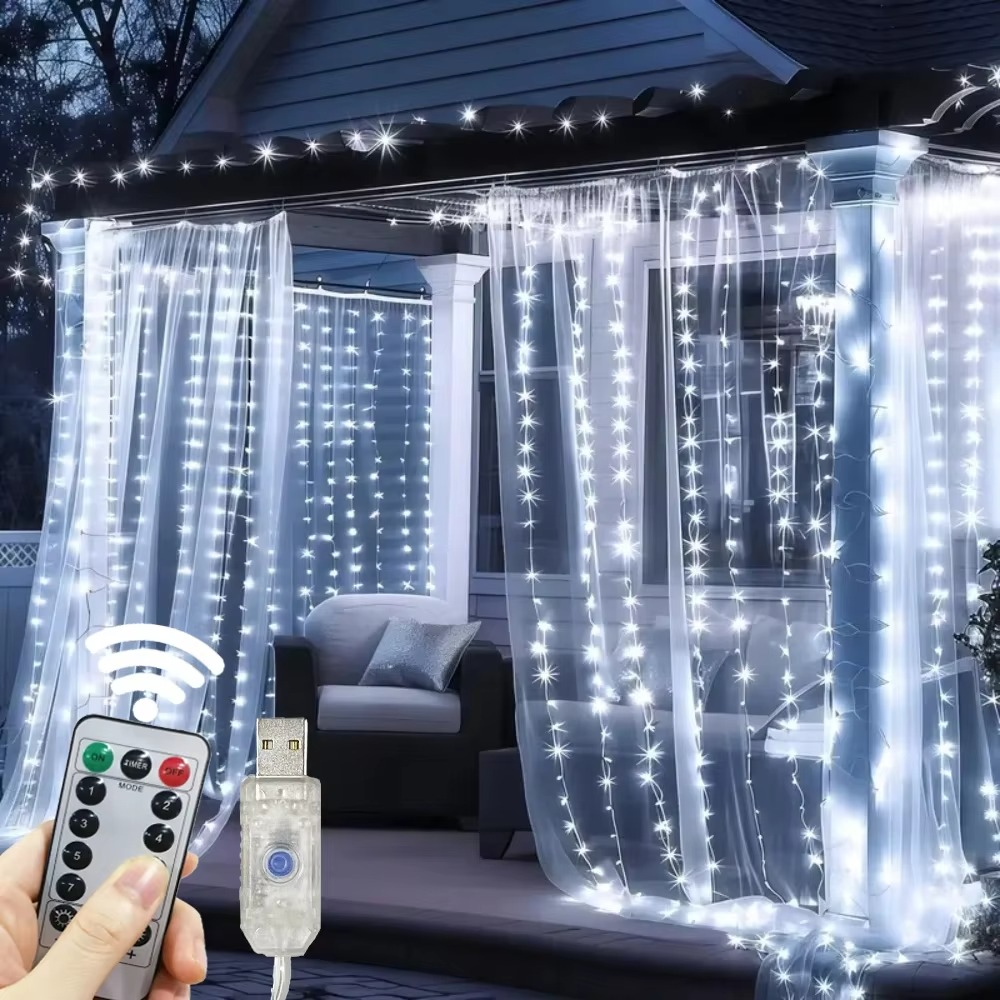„Perdea de Lumină LED 3x3m – 300 LED-uri, 8 Moduri de Iluminare - diverse culori