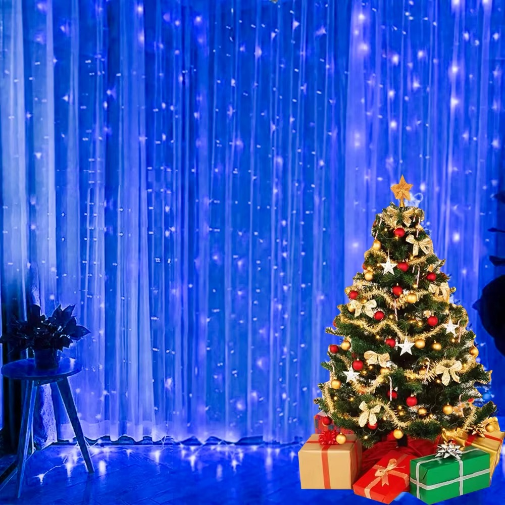 Perdea de Lumină LED 3x3m – 300 LED-uri, 8 Moduri de Iluminare - Albastru