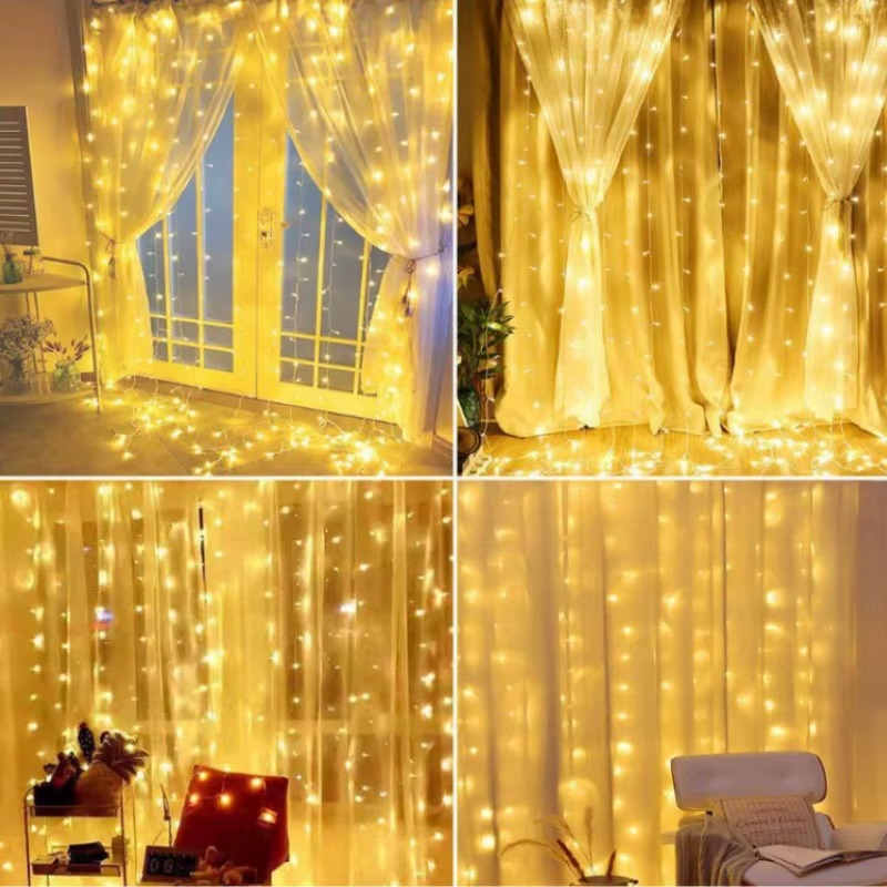 Set 2 x Perdea de Lumină LED 3x3m – 300 LED-uri, 8 Moduri de Iluminare - ALB CALD